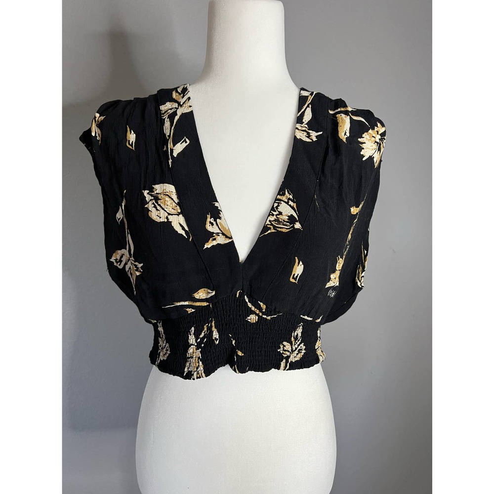 Free People Smocked Waist Crop Top Black Small Spell Gypsy